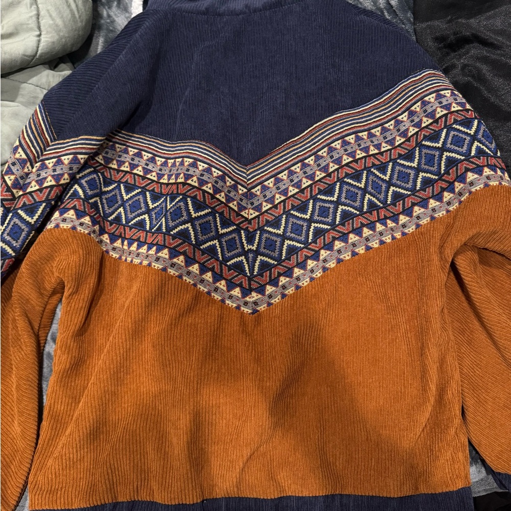 Vintage Style Corduroy Jacket with Tribal Pattern - Picture 2 of 3
